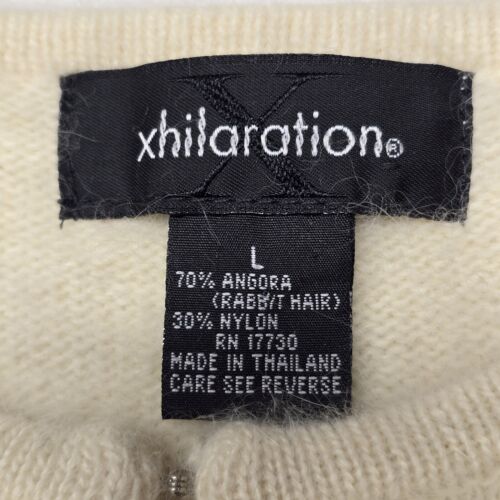 Xhilaration Women's Cream Angora Rabbit Hair Sweater Lg Hook-Eye Front Cardigan