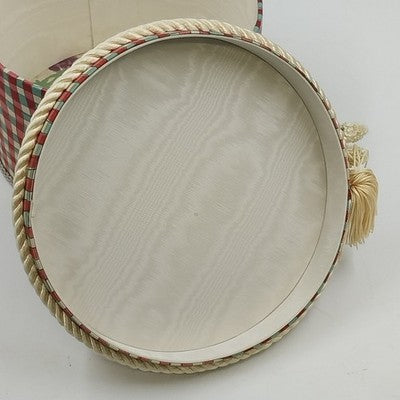 Jan Sevadjian Sewing Hat Box Basket Padded Cord Handle Fabric Covered 10" 1980s