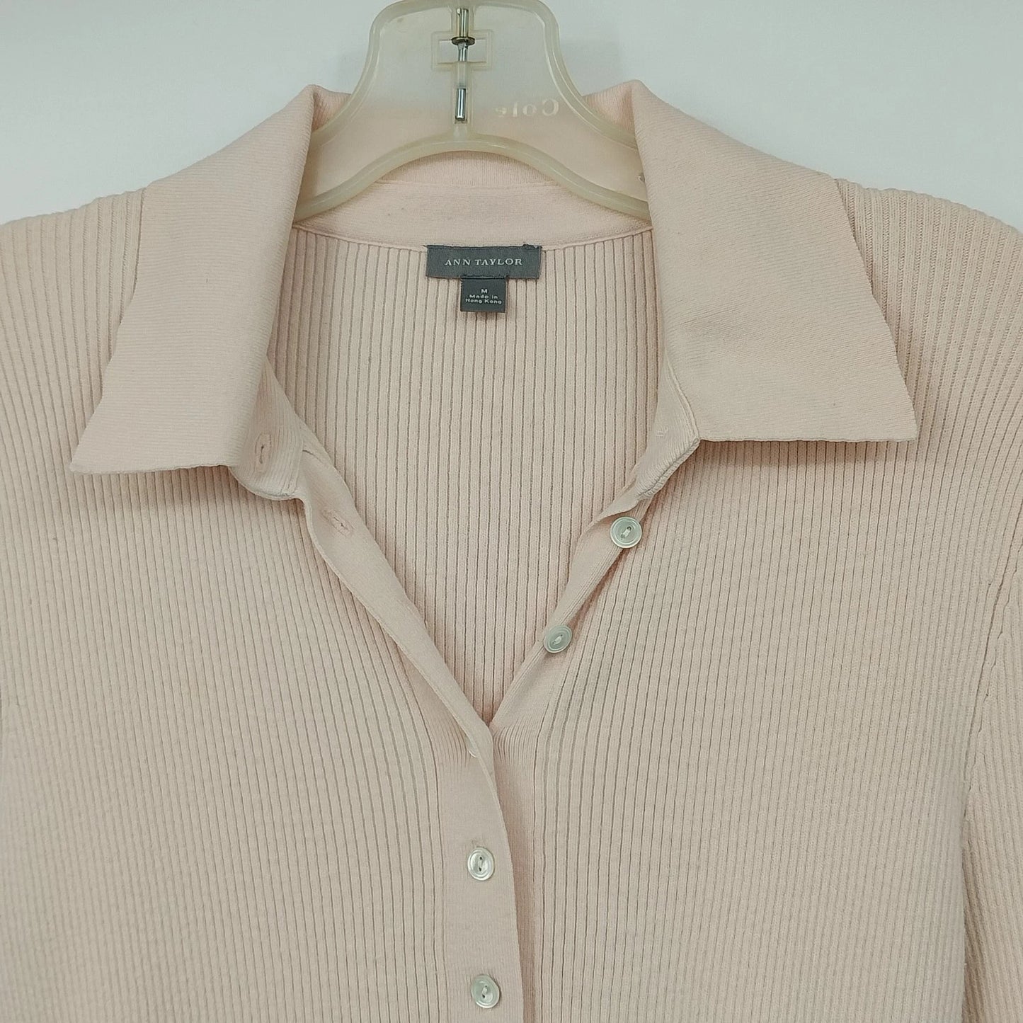 Ann Taylor Ribbed Knit Polo Sweater Collared Button Top Women's Medium Hong Kong