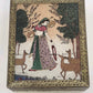 Vintage Indian wooden trinket box with woman deer scene and brass inlay