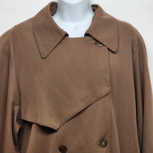 Gallery Women’s Brown Long Trench Coat Sz 18 Vintage Belted Polyester/Rayon