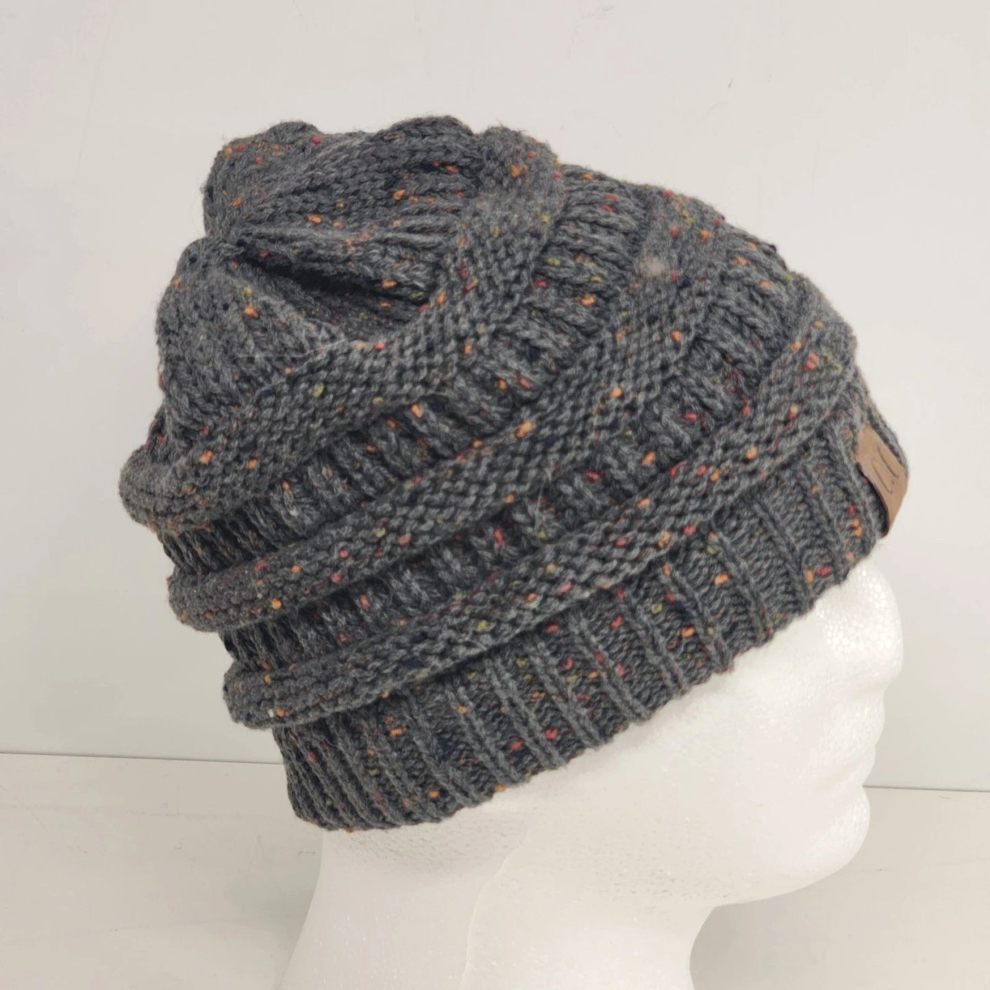 C C Cozy Confetti Beanie Dark Grey Knit Winter Hat Multi-Color Fleck One Size