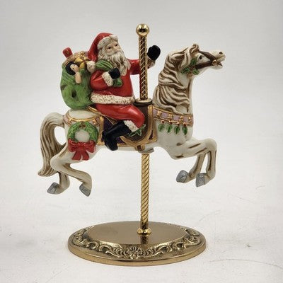 Homco Carousel Horse Figure Santa Claus #5117 Ceramic Brass Stand Philippines