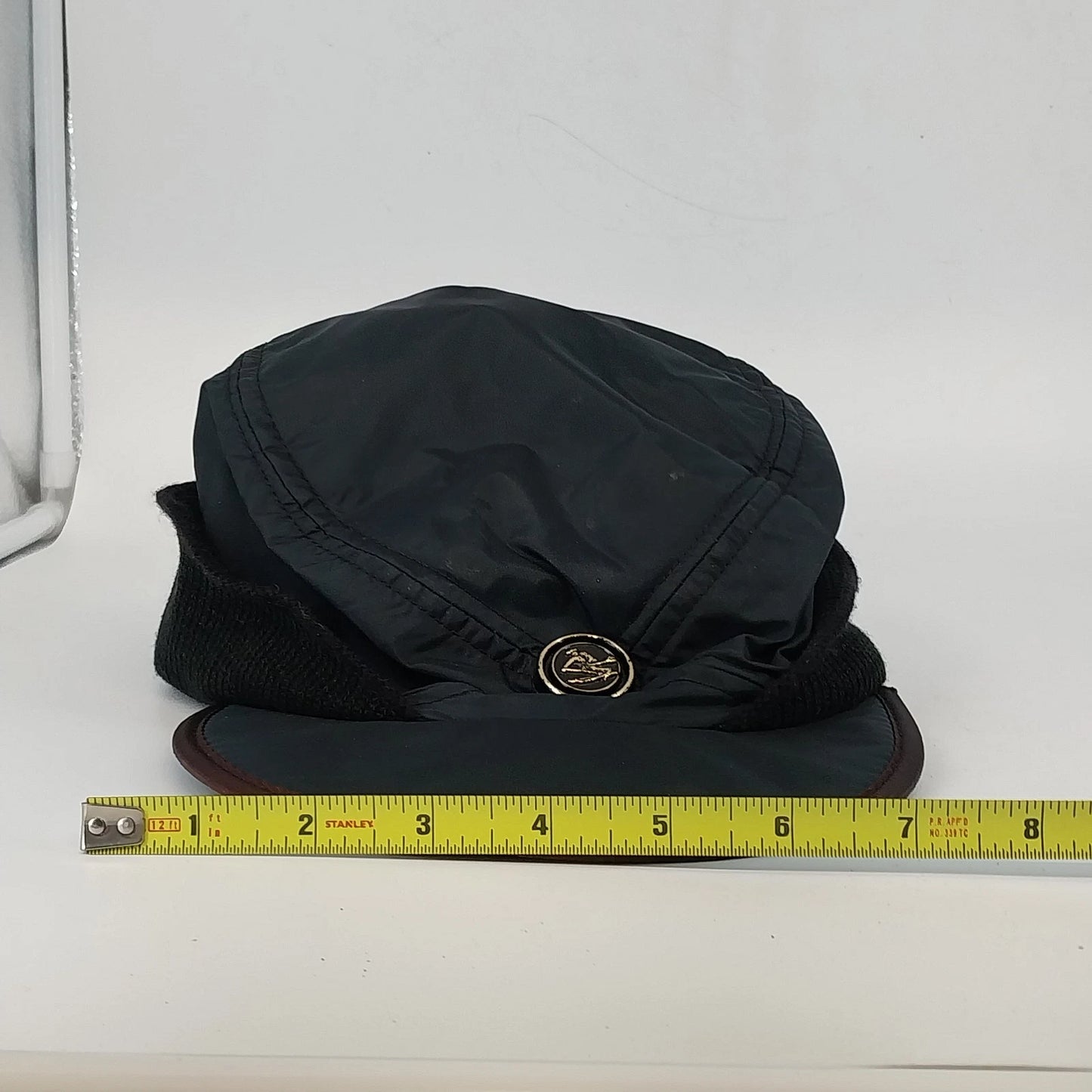 Black Quilted Winter Hat Ear Flap Insulated Ski Cap Outdoor Sports USA Made