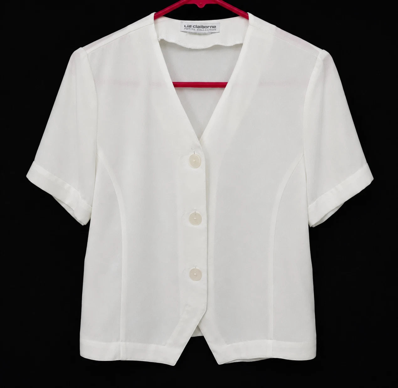 Liz Claiborne White Sheer Button Front Blouse Women's Small Short Sleeve Top