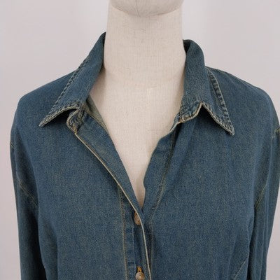 DCC Missy Denim Shirt Blouse XL Blue Cotton Long Sleeve Ruffled Cuffs Western