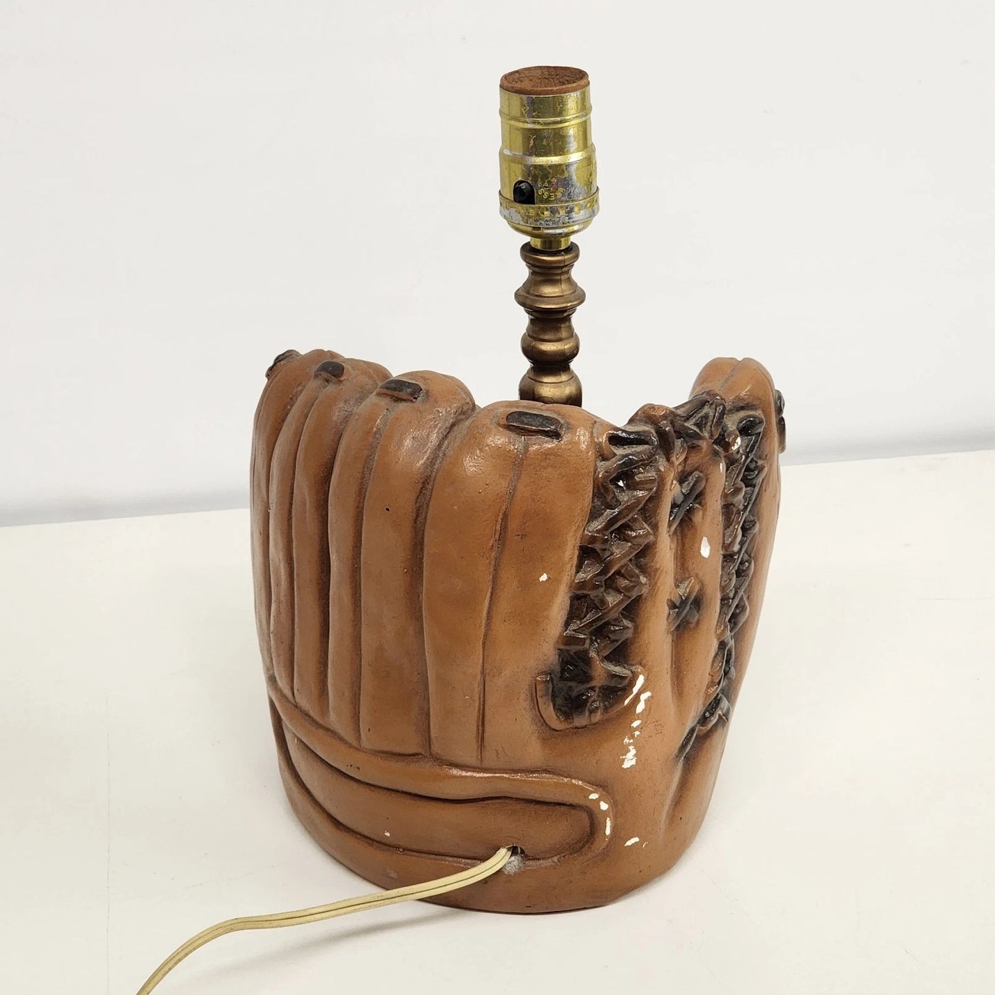Chalk Table Lamp Brown Glove with Baseball 12" Vintage Sports 1970's No Shade