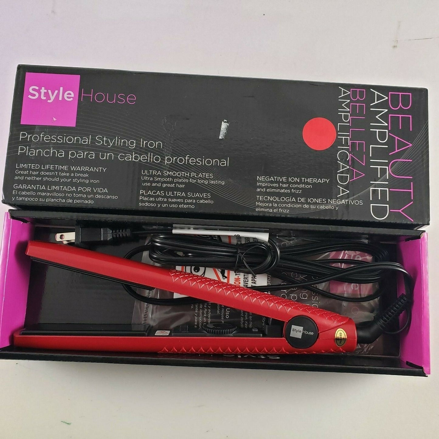 Professional Hair Styling Flat Iron by Style House NIB Red 1¼" Wide