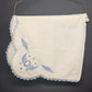 White Blue Hand Embroidered Linen Table Runner Vintage Minor Stain Pictured 40"