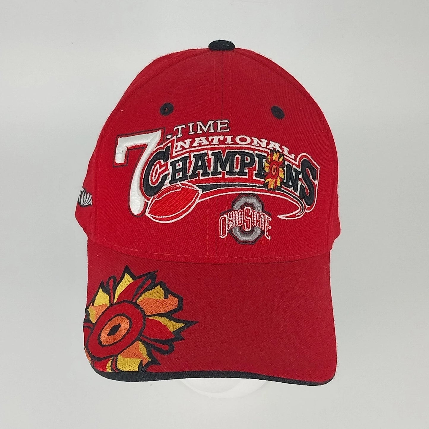 Ohio State Buckeyes 7 Time National Champions Red Cap Hook Loop Adjustable Hat