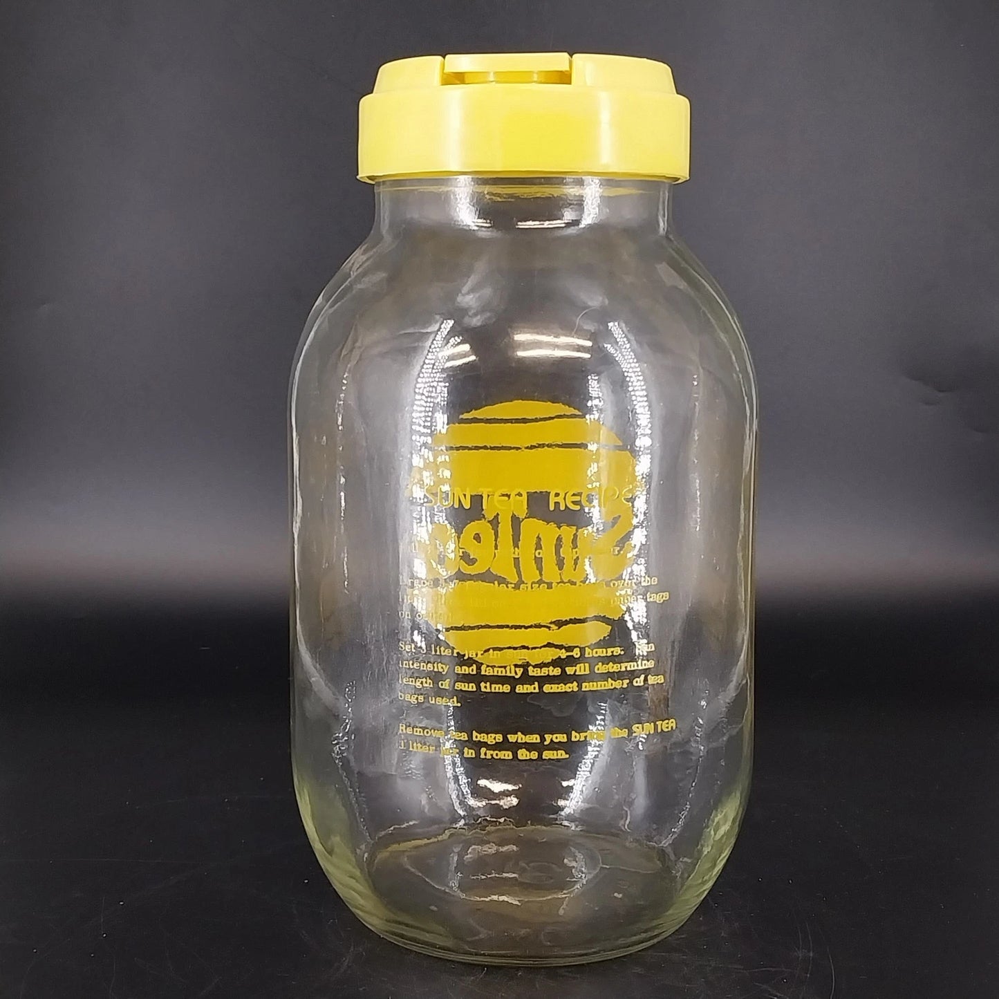 Sun Tea Glass Jar Pitcher 3 Liter Yellow Lid Pour Spout Carlton Glass USA Vtg