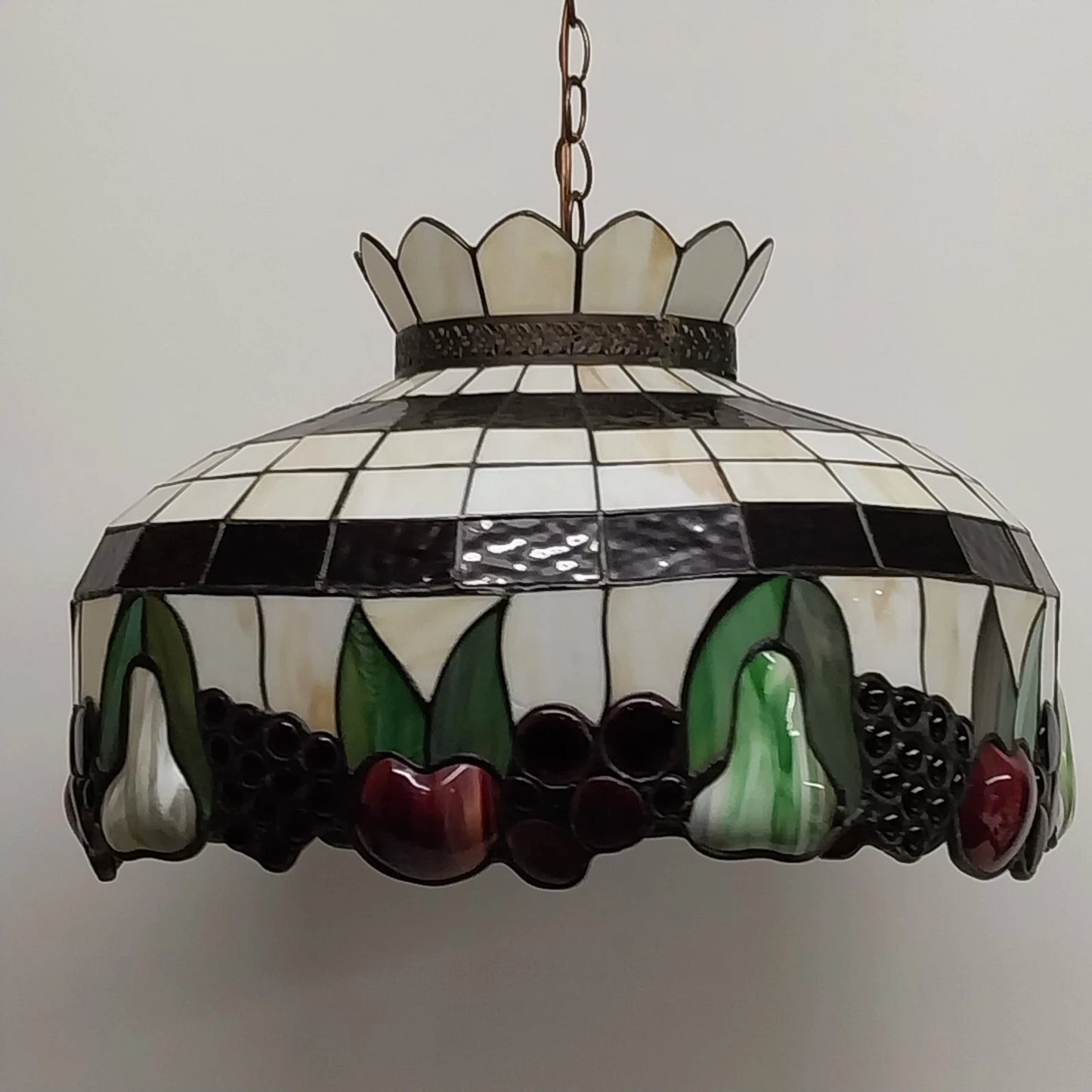 Tiffany Style Stained Glass Fruit Hanging Lamp 20 Inch Leaded Shade