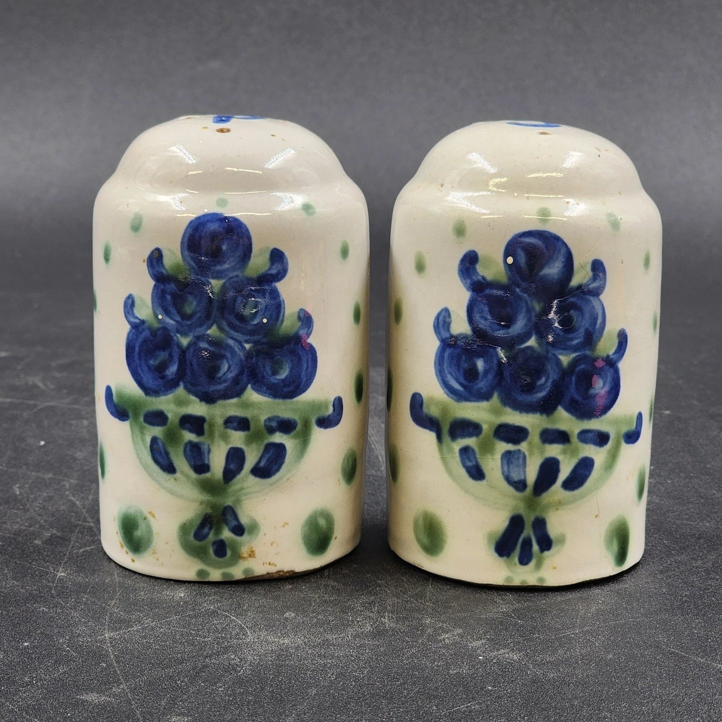 Hadley Oversized Salt & Pepper Shakers Blueberry Bouquet Hand-Painted Vintage