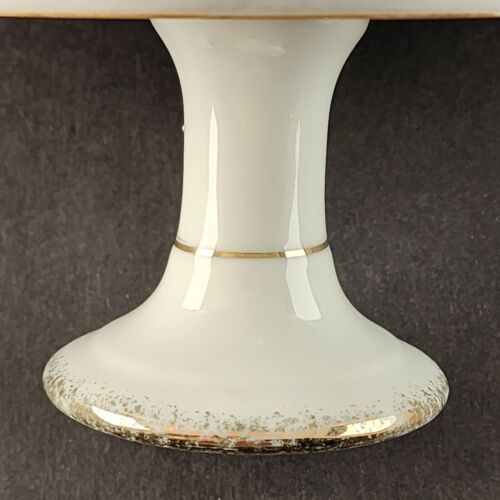 HB Japan White Porcelain Pedestal Dish Compote Hand Painted Roses Gold Trim 3471