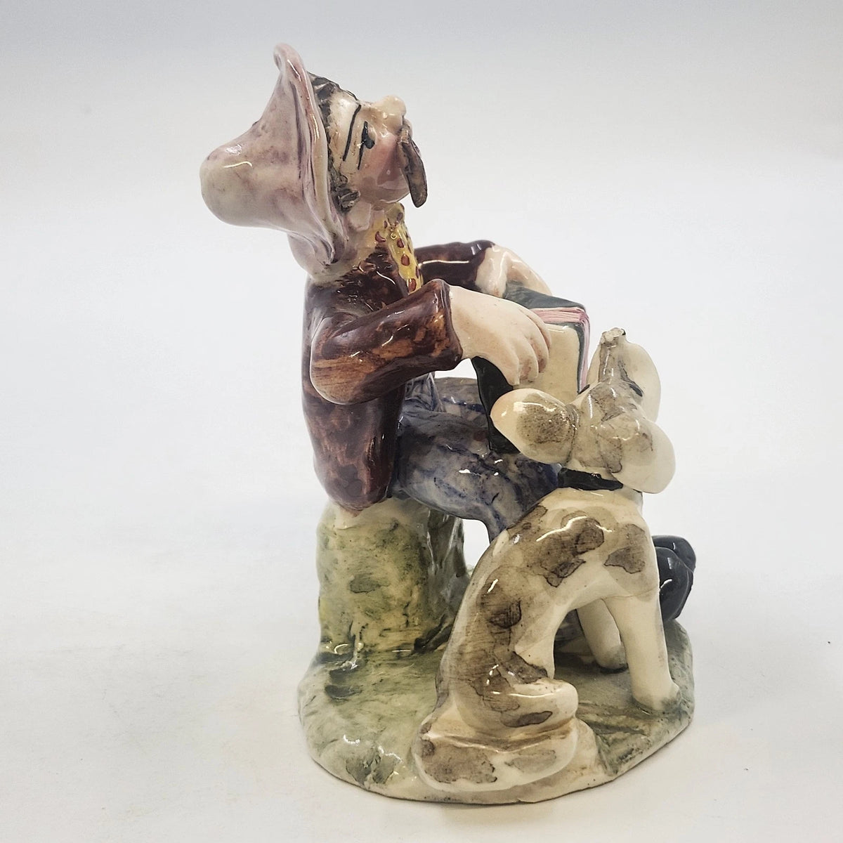 Italian Ceramic Man Accordion Dog Figurine 5" Green Base Hand Painted Vtg
