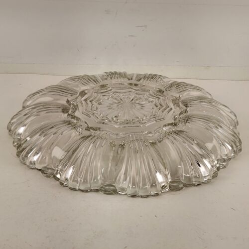 Anchor Hocking Clear Glass Deviled Egg Plate Fan Pattern Scalloped 10" Vintage