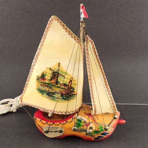 Sailing Wooden Shoe Night Light Clog Windmill Image on the Sail Holland Vintage