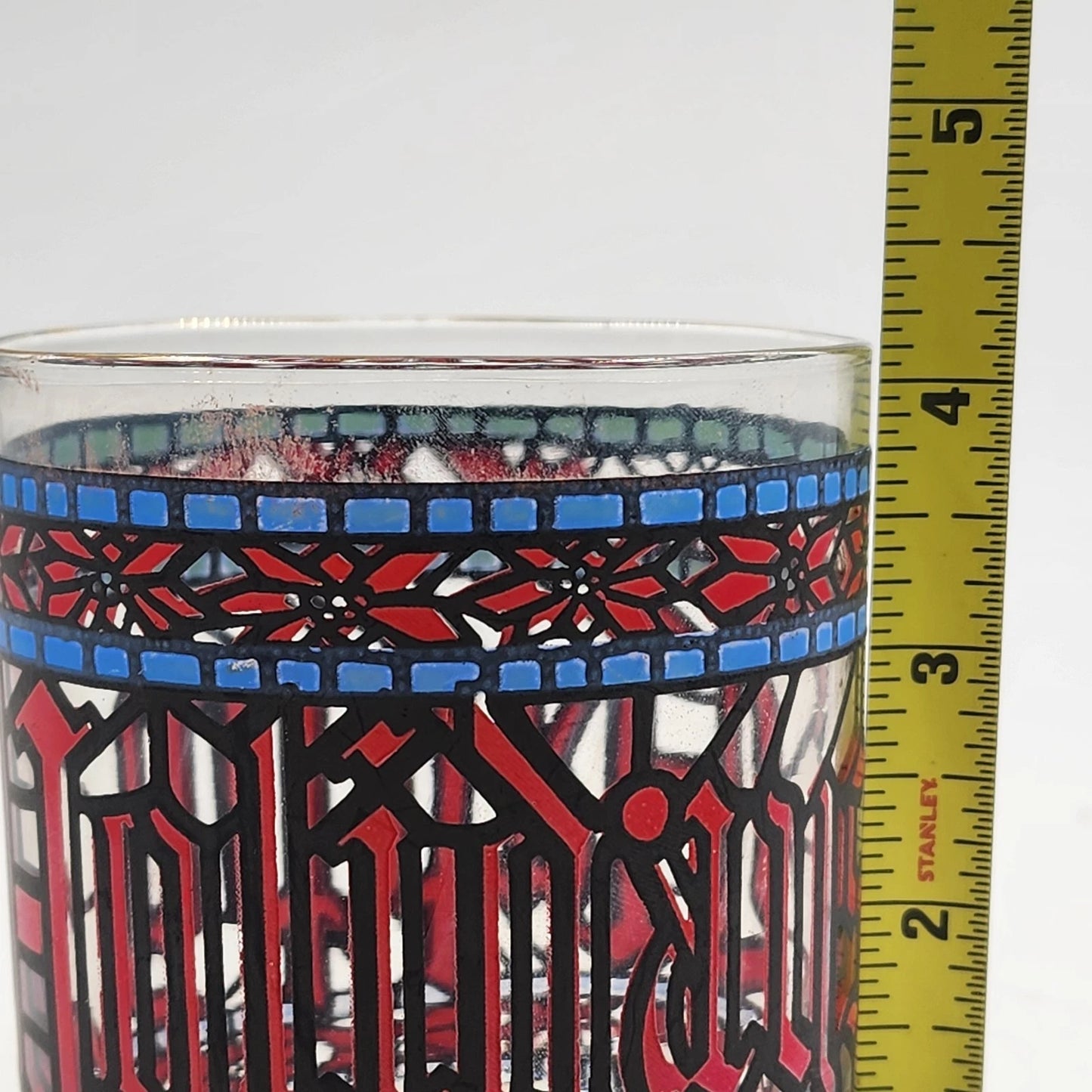 3 Houze Happy Holidays Old Fashioned Stained Glass 3.25"d x 4"h MCM Barware