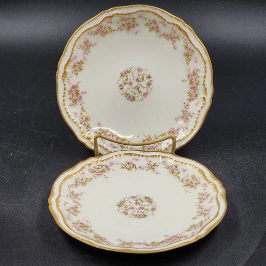 2 Limoges Coupe Salad Plates 7" Schleiger 844 Pink Rose Theodore Haviland France