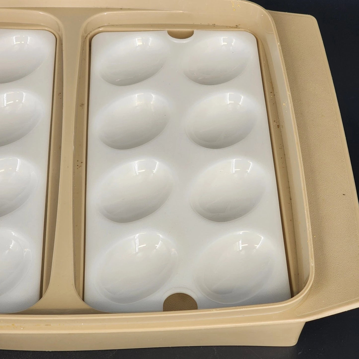 Tupperware Deviled Egg Keeper Container 723 2 Almond 16 Egg Carrier 12 Inch USA