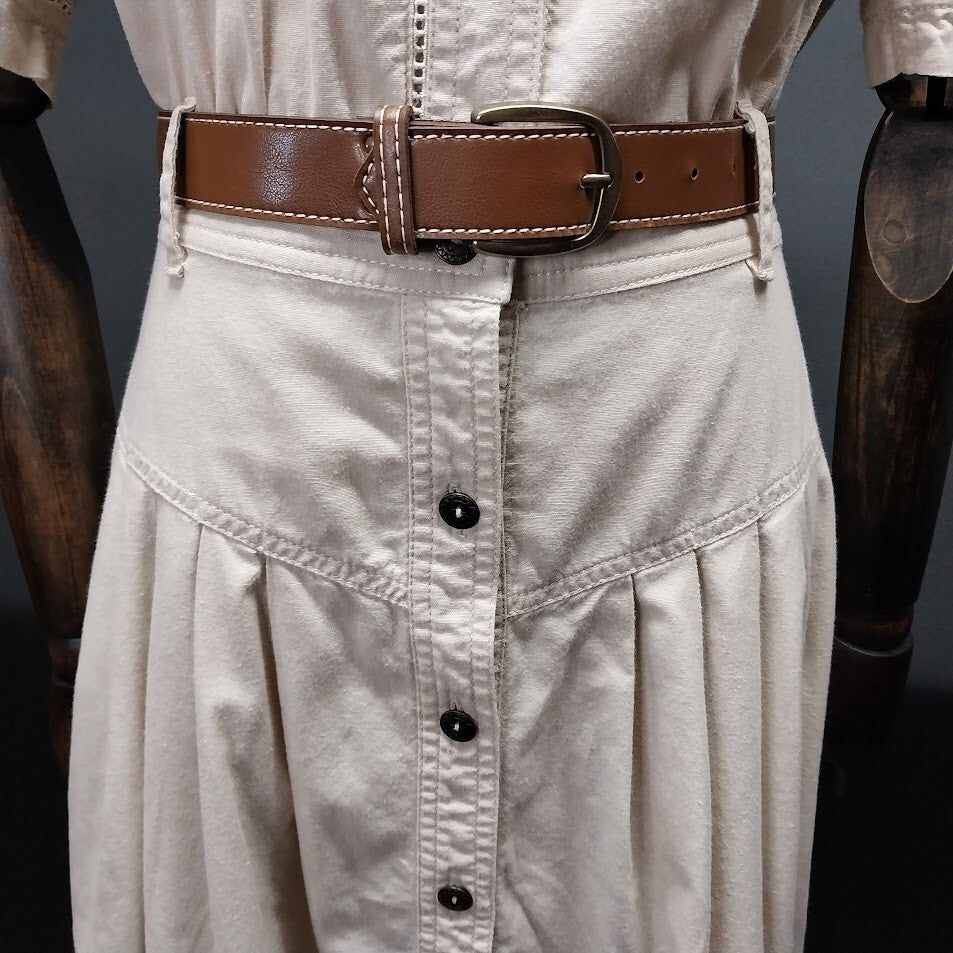 Liz Claiborne Chic Beige Cotton Shirt Dress Button Front with Belt Pockets Sz 4