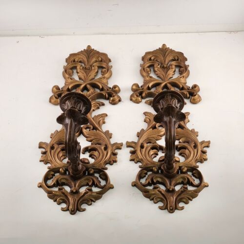 2 Syroco Wall Sconce Vintage 1980s Candle Holders Hollywood Regency Style 6”x 17”