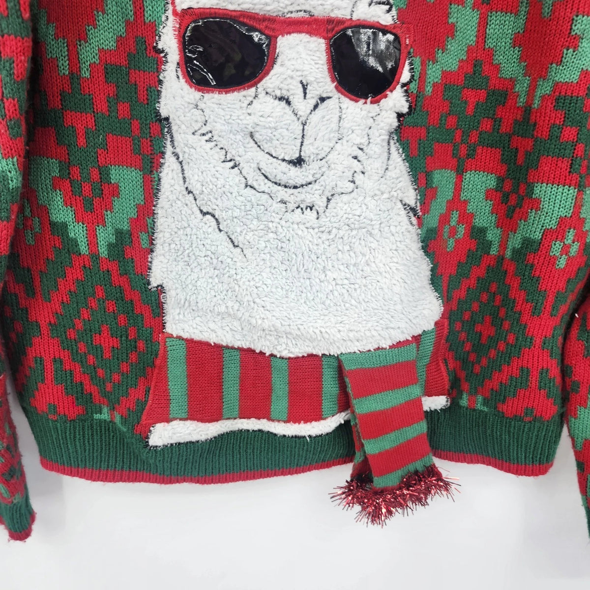 Holiday Time Llama Ugly Christmas Sweater Red Fair Isle 3D Novelty Large 42-44