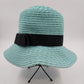 Rike's Light Blue Teal Woven Paper Straw Summer Hat with Black Ribbon Bow Accent