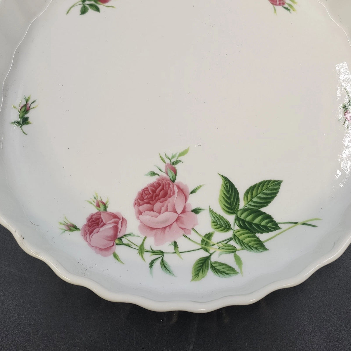 Christyneholm Rose Porcelain Quiche Tart Baking Pie Dish Fluted Edge Round China