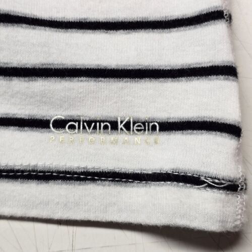 Calvin Klein Performance T-Shirt XL Women's White w Black Stripe V Neck 1/2 SL