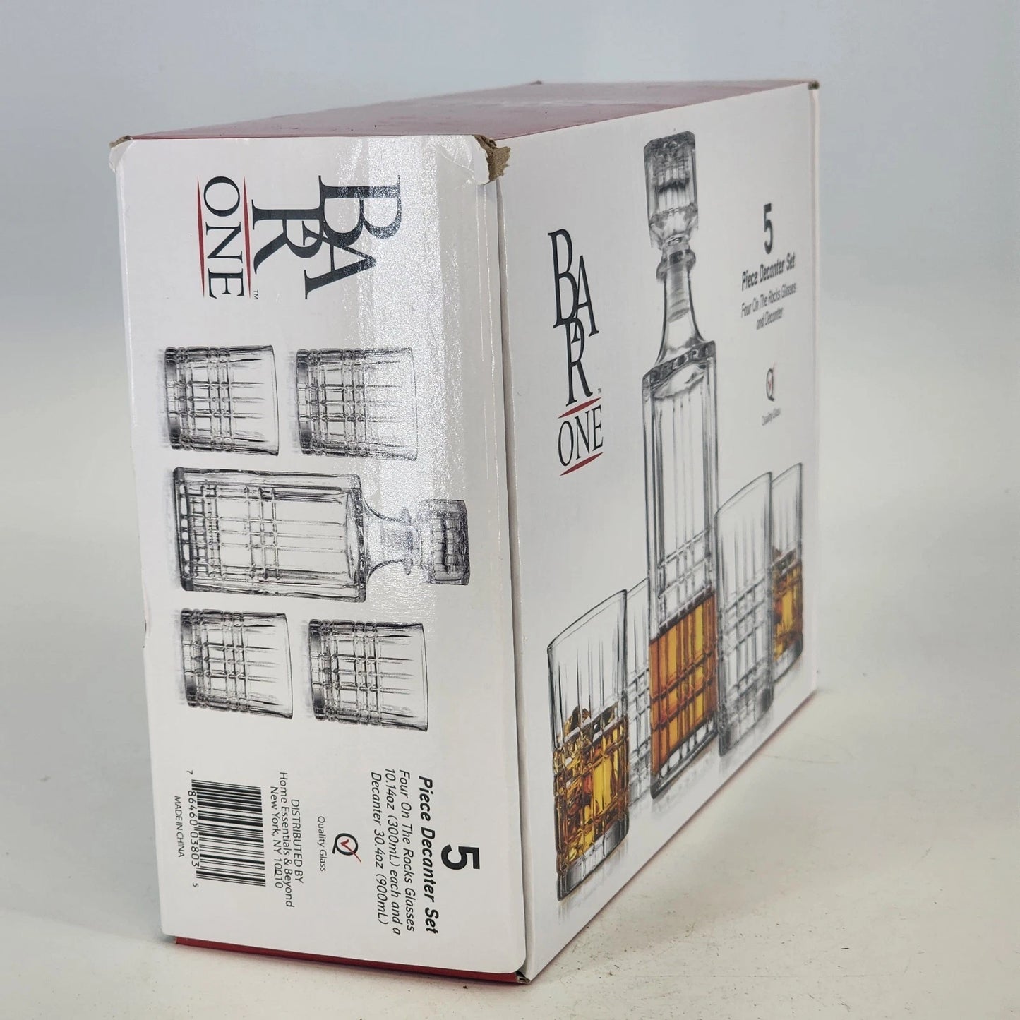Bar One Lexington Whiskey Decanter Set 5pc Cut Glass 4 Rocks Glasses NOS