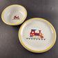 Child's Plate and Bowl Train Engine Tognana for Crown Corning Italy Pottery Set