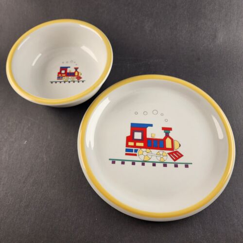 Child's Plate and Bowl Train Engine Tognana for Crown Corning Italy Pottery Set