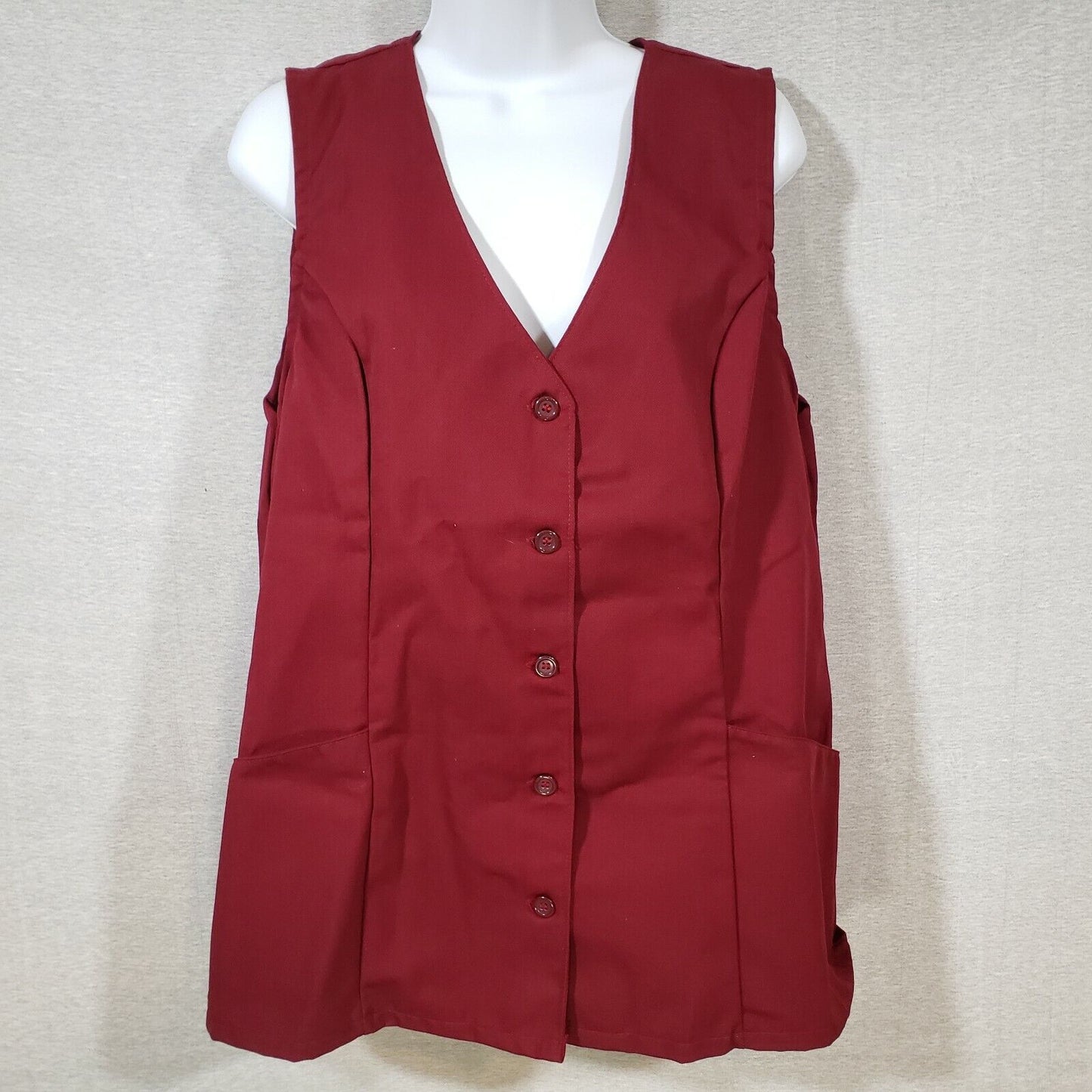 Burgundy Tunic Women's Vest Large V93 Fame Fabrics 2 Waist Pockets Poly-Cotton