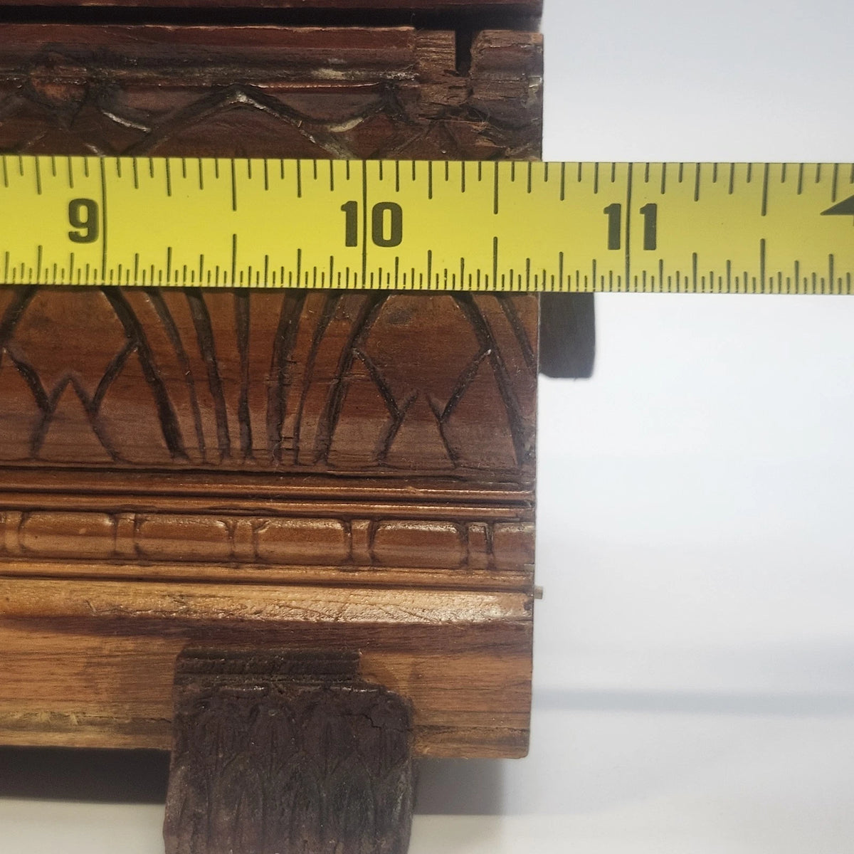 Jewelry Trinket Box 11" Carved Cedar Natural Wood Cottage Scene Footed Vintage