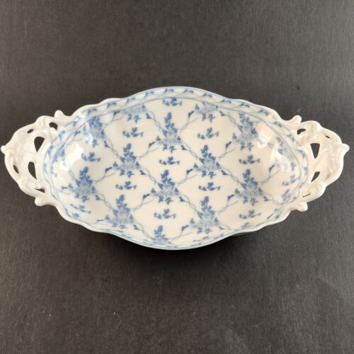 Oval Handled Serving Dish 1990's Rose Brocade Porcelain By Skye McGhie 11½" Long