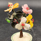 Glass Jade Stone Asian Bonsai Tree Celadon Pot Pink Yellow Floral 6.5"