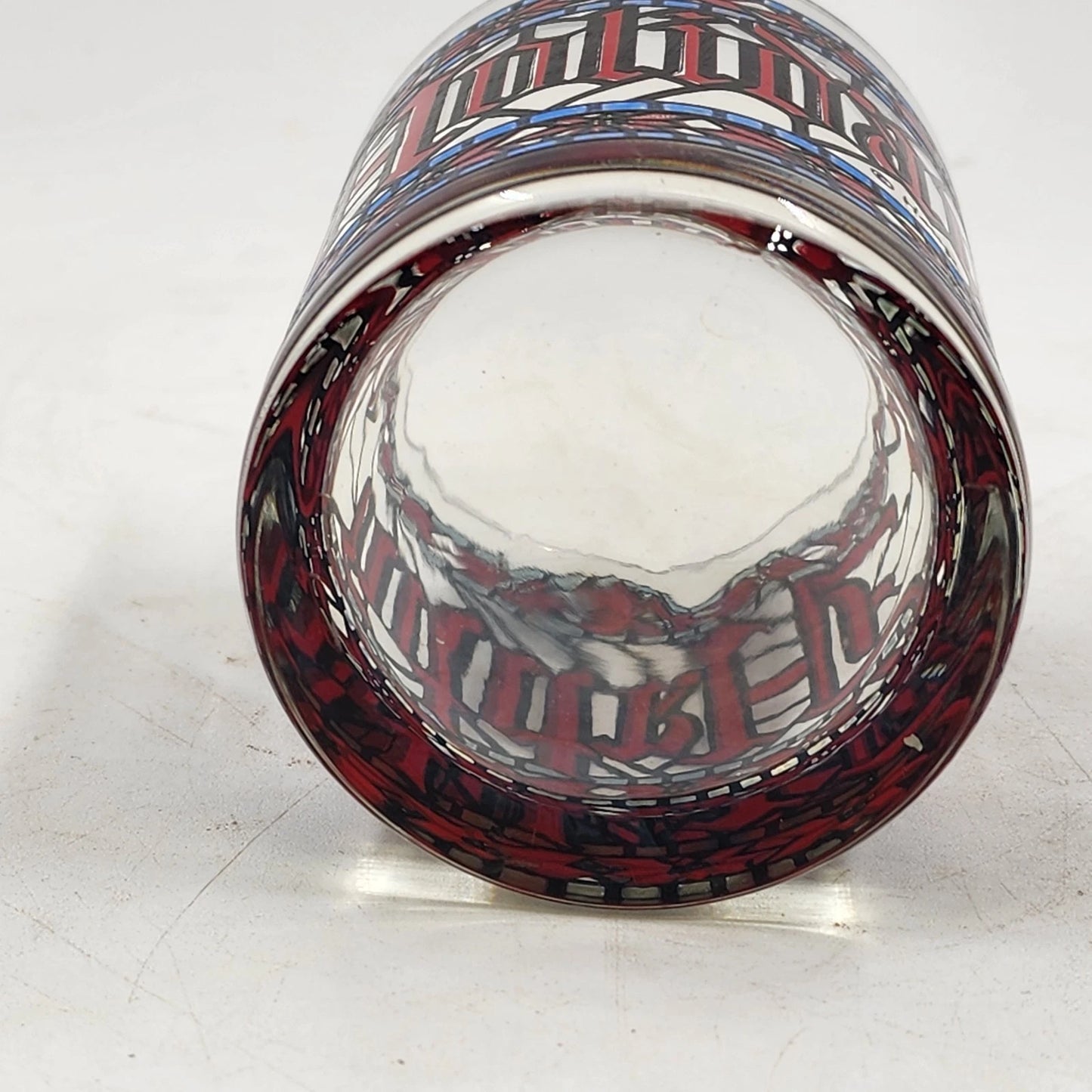 4 Houze Happy Holidays Old Fashioned Stained Glass 3.25"d x 4"h MCM Barware