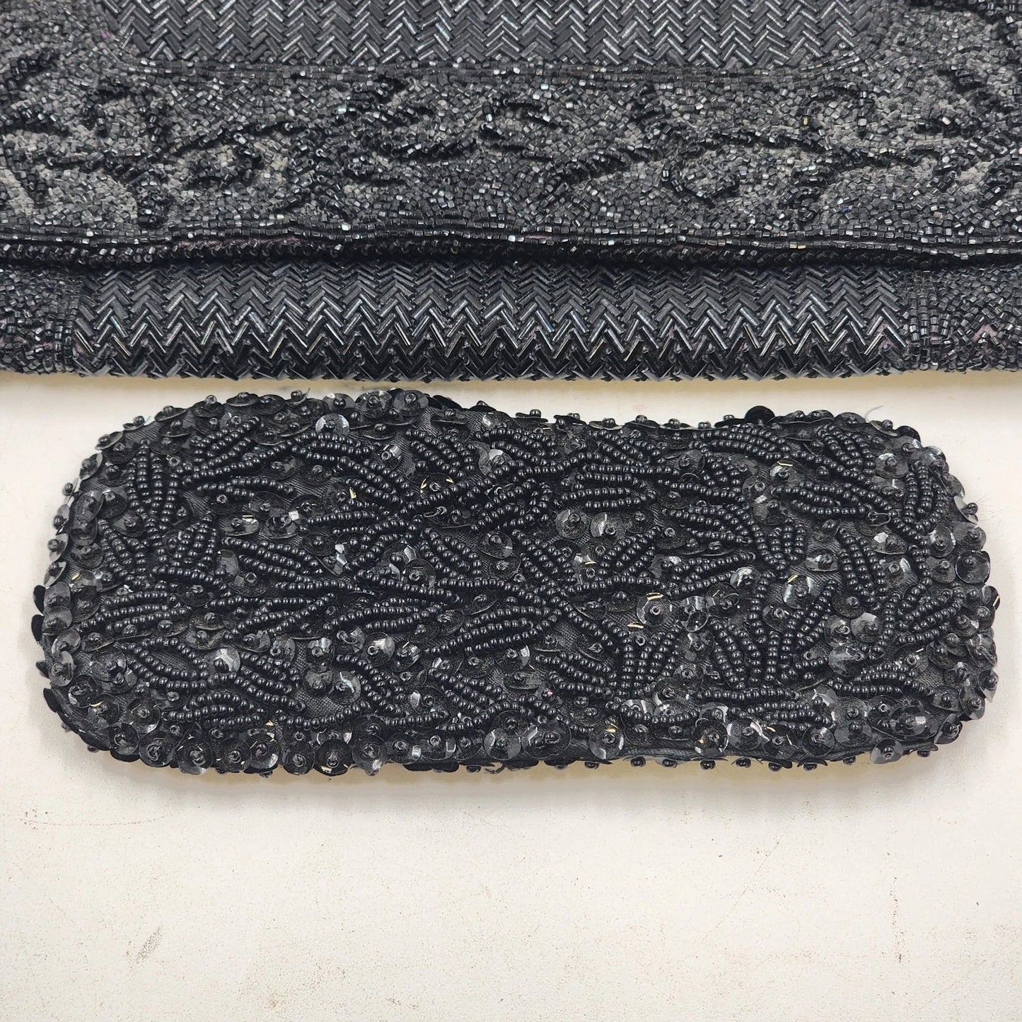 Black Beaded Clutch Purse Evening Set w Matching Eyeglass Holder Handmade Vtg