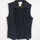 Fred David Black Ruffle Sleeveless Blouse Button Front Womens Petite Large PL