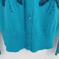 Vertical Designs Blue Sweater Cardigan Button Long Sleeve Beaded Floral Large