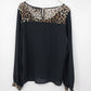 XXI Womens Black Sheer Blouse Leopard Print Long Sleeve Top