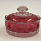 Manhattan Ruby Rose Powder Jar 1902 US Glass Cranberry Vanity Box Antique EAPG