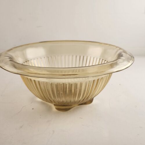 Federal Glass Golden Glow 3 Piece Mixing Nesting Bowls Ribbed Rolled Edge Yellow