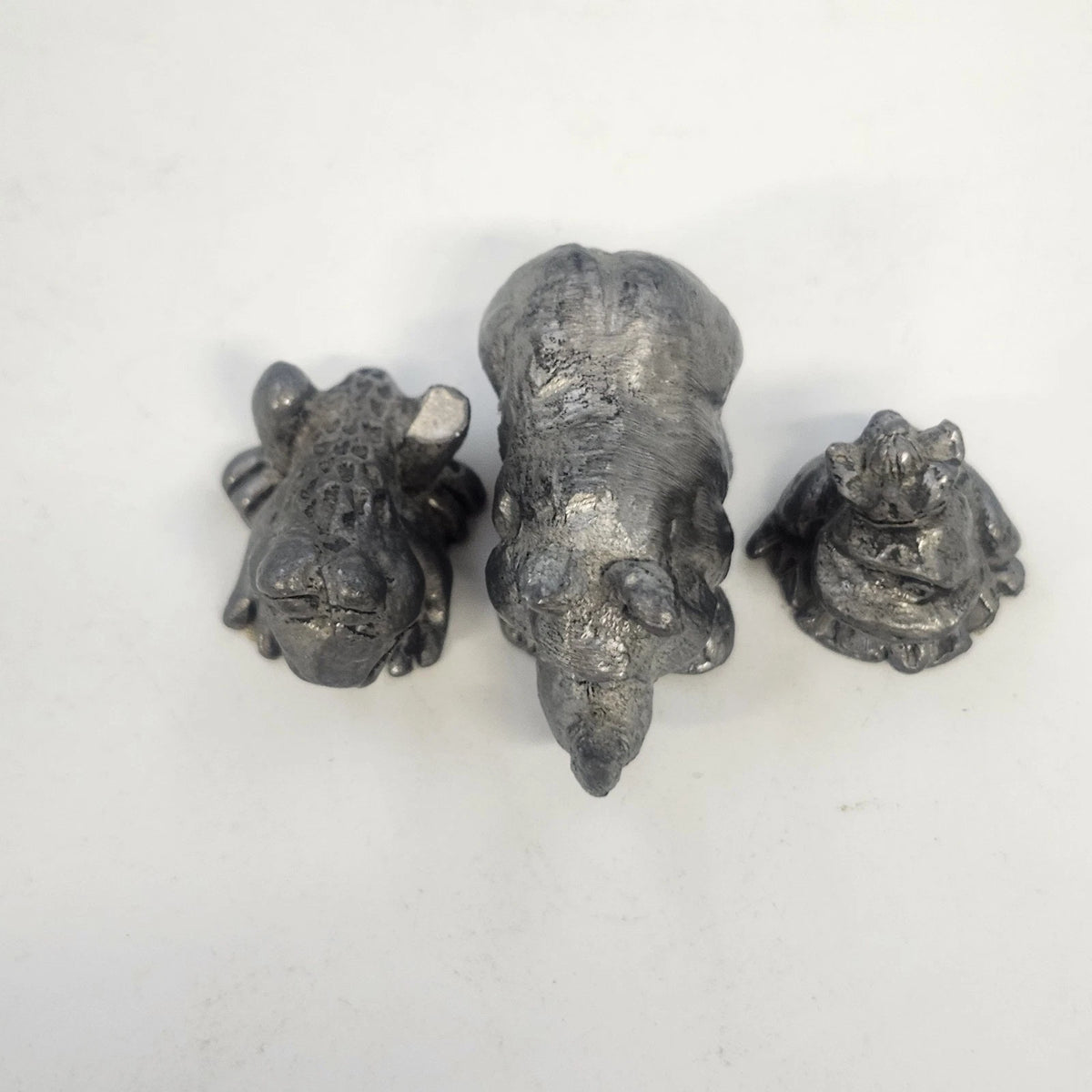 Pewter Animal Figurine Lot 3 Frog Prince Toad Rhinoceros Vintage Cartoon Style
