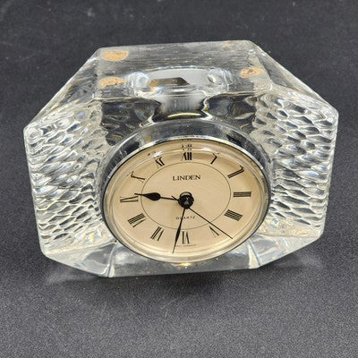Linden Crystal Quartz Desk Clock Tabletop Crystal Clear Glass 4" West Germany