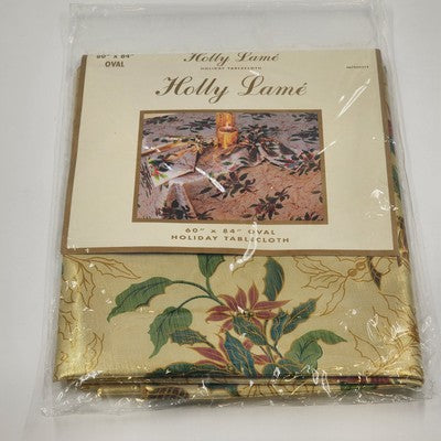 Holly Lame' Holiday Oval Tablecloth Floral 100% Polyester RN65449 60"x84" Taiwan