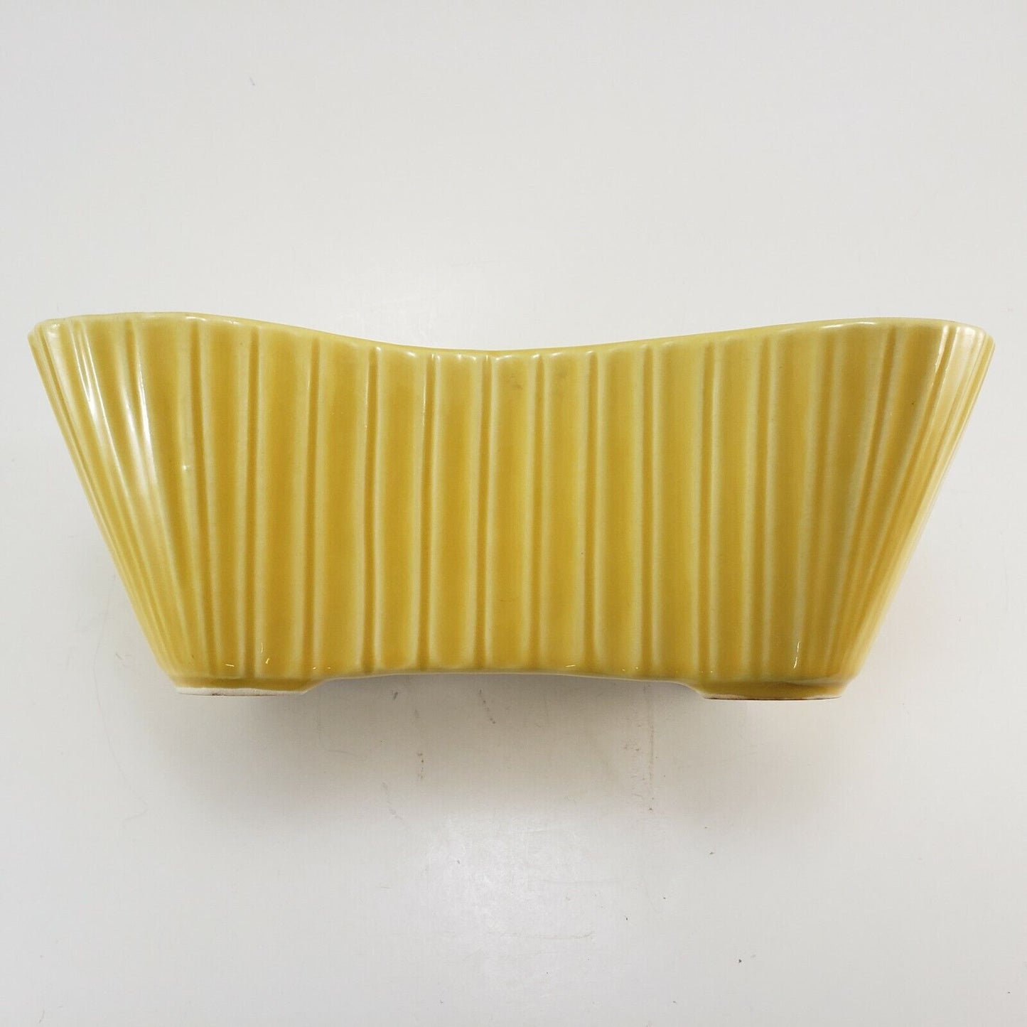 Shawnee Yellow Dog Bone Planter Art Pottery with Ribbed Sides USA 153 9.5 x 6"