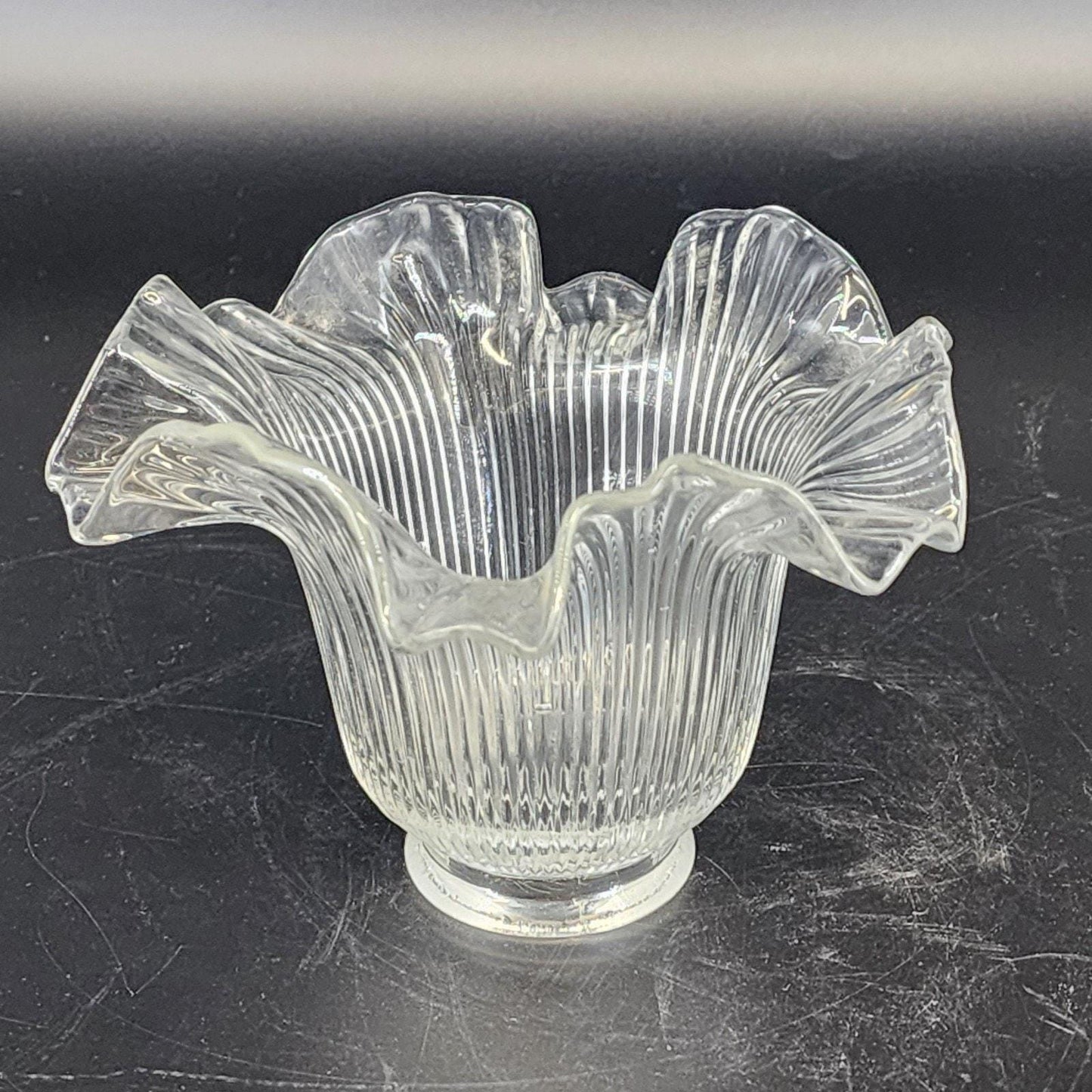 Ribbed Glass Lamp Shade Ruffled Rim Fitter 2.5" Vintage Holophane Style