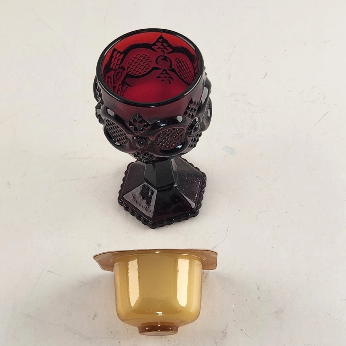 Avon Cape Cod Ruby Red Glass Tea Light Candle Holder Boxed
